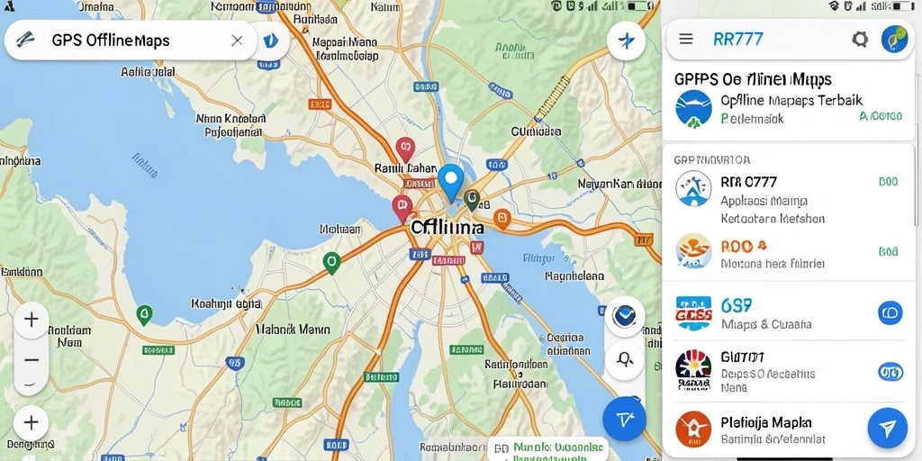 Tampilan antarmuka aplikasi RR777 dengan fungsi GPS Offline Maps.